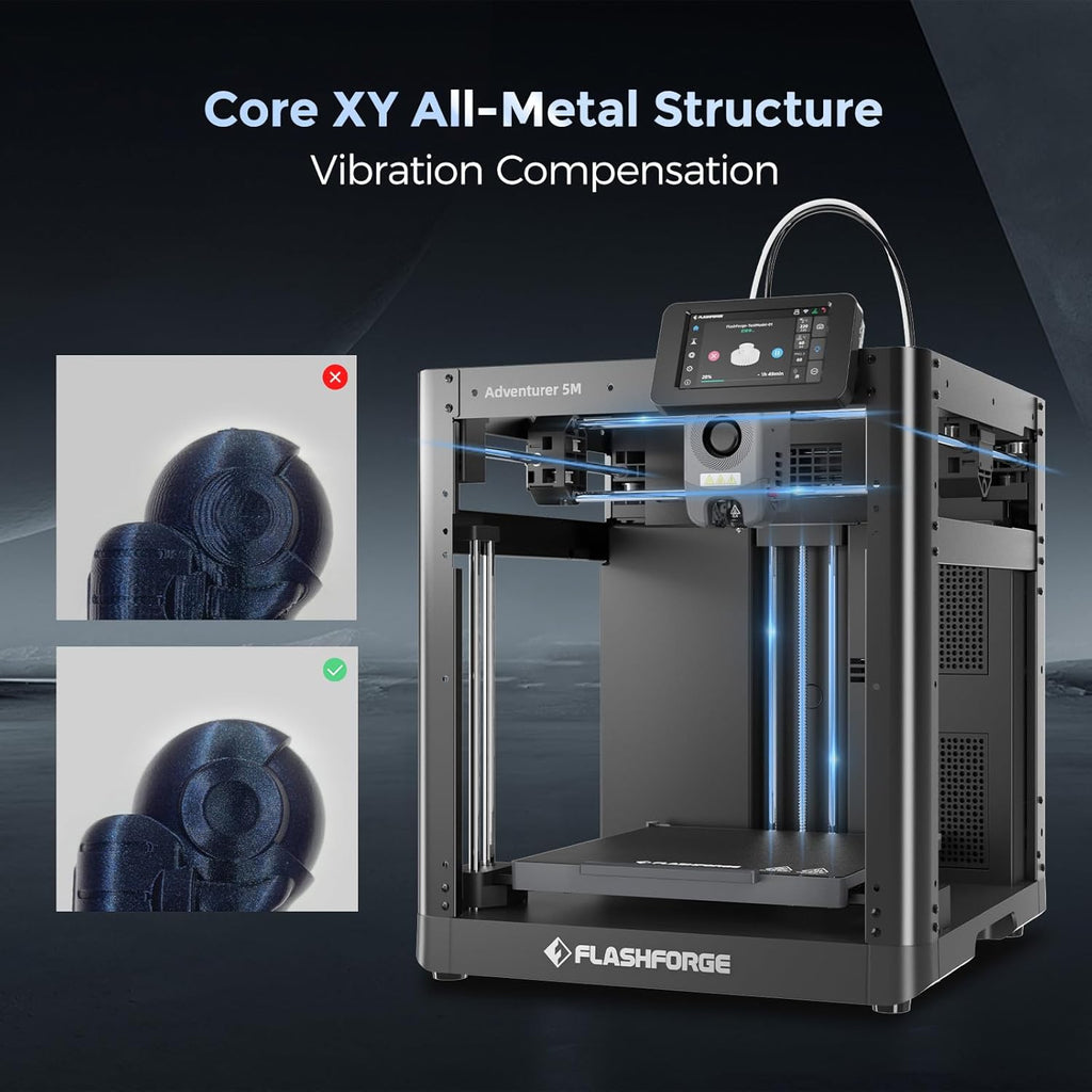 FLASHFORGE Adventurer 5M 3D Printer with Fully Auto Leveling, Max 600mm/s High Speed Printing, 280°C Direct Extruder with 3S Detachable Nozzle, CoreXY All Metal Structure, Print Size 220x220x220mm - three thousand