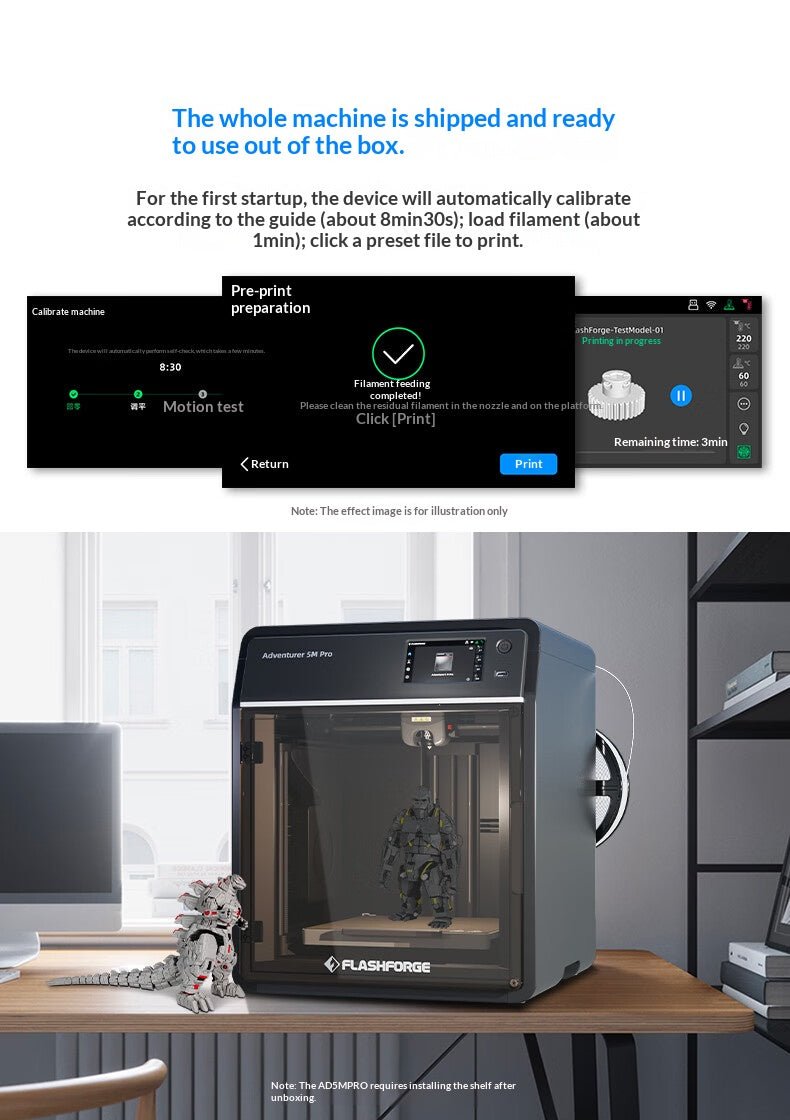 FLASHFORGE Adventurer 5M Pro 3D Printer with 1 Click Auto Printing System, 600mm/s High - Speed, Quick Detachable 280°C Nozzle, Core XY All - Metal Structure, Multi - Functional 220x220x220mm 3D Printer - three thousand