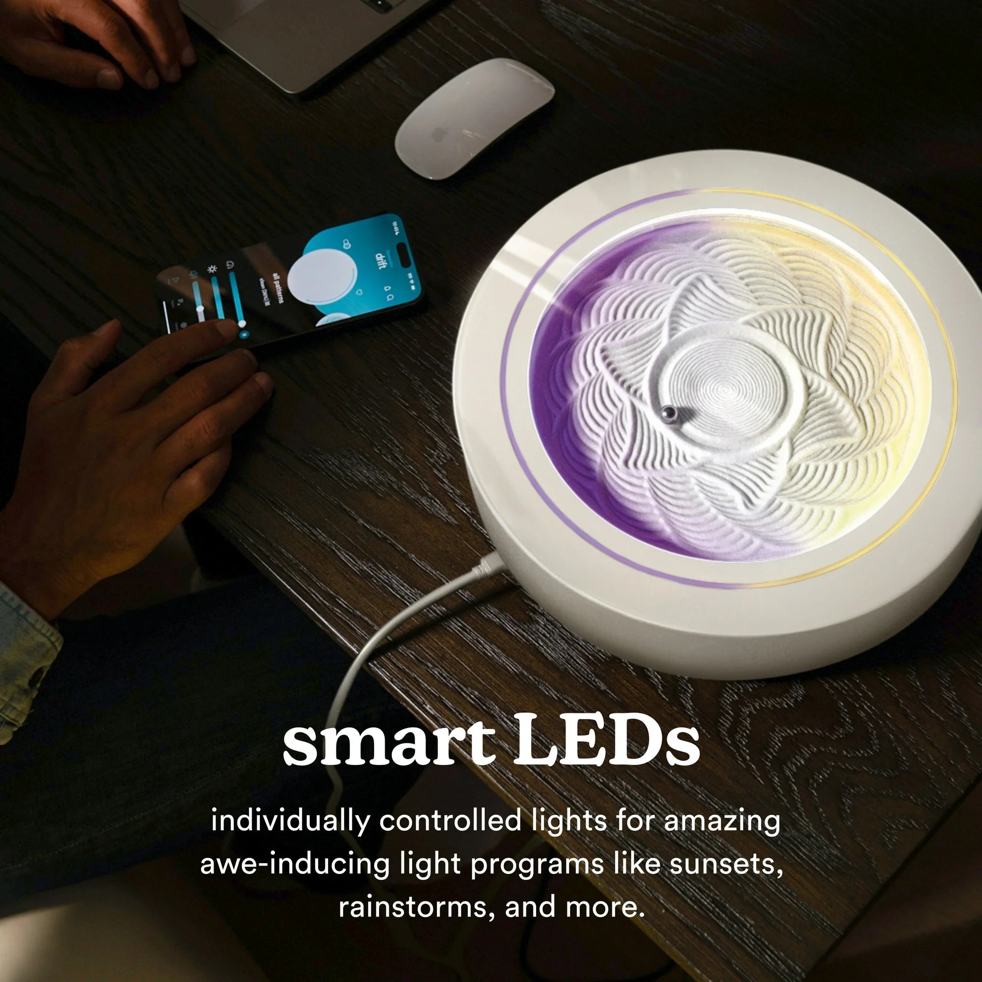 Homedics 11" Drift Sandscape - Zen Garden, Smart LED Lighting & Wi-Fi Enabled (Cream) - three thousand