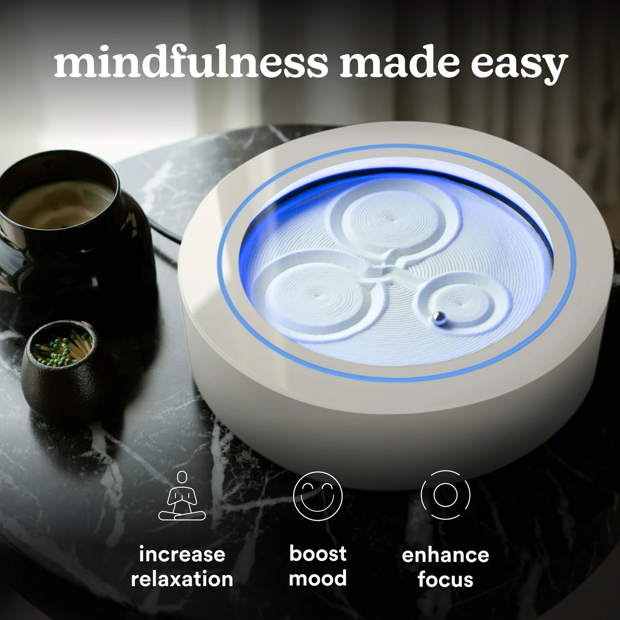 Homedics 11" Drift Sandscape - Zen Garden, Smart LED Lighting & Wi-Fi Enabled (Cream) - three thousand